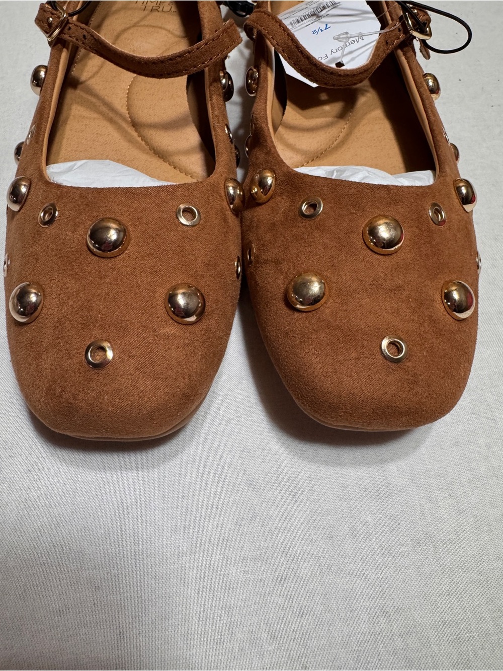 NWT Time and Tru Cognac Studded Mary Jane Flats - Sizes 6.5 & 7.5